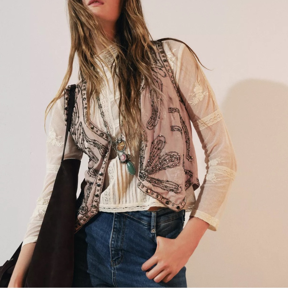 Zara Beige Embellished Vest